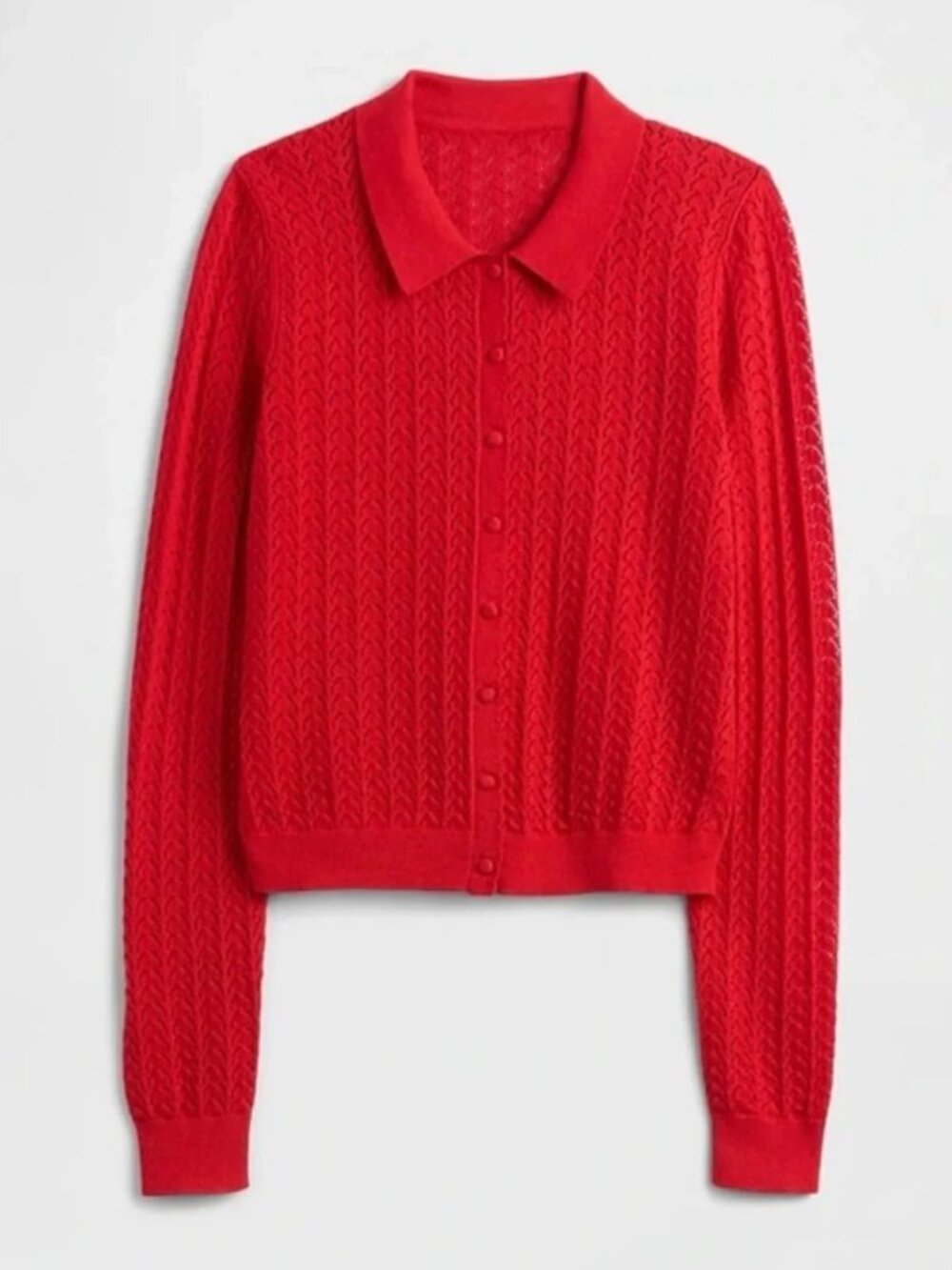 GAP XL RED open stitch pointelle button down collared cardigan Tomato Red Summer